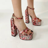 INS Gingham Women Sandals Fashion Platform Square High Heels Sandals Luxury Brand Punk Female Shoes Size