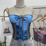 Vintage Ink Painting Niche Hottie Sling Vest With Chest Cushion Short Tie Tector-Meared Blouse Woman