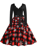 Women Christmas Party Dress Elegant Vinatge Long Sleeve Winter Sundress V Neck New Year Costume Clothing