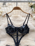 Strap PU Leather Sexy Bodysuits Ladies Sleeveless Hollow Out Lingerie Erotic Nightwear Fashion Backless Sexy