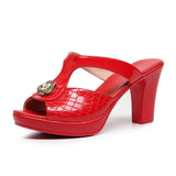 Fish Mouth Cool Slippers Women's Summer Waterproof Table Thick Bottom Thick Heel Hollow Fitting Room Shoes Drag Large Size Outside Wearing A Word