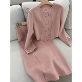 Zingj Women Skirt Suits Office Lady Tweed Set O Neck Button Cropped Jackets Bodycon Long Skirt Elegant Female 2 Pieces Sets Women 211-1-Outfit