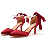 Cm Medium Heel Sandals Fine Heel Water Drill Beaded Sandals Simulation Silk Wedding Banquet Dress Shoe Tips Sandals