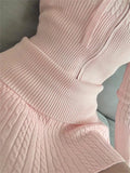 Knitted Cable Knit Zipper Hobbie Top and Mini Skirt Set-Outfit