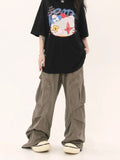 Zingj Design Cargo Pants Men And Women Loose Pockets Casual Pleated Straight Leg Wide Legs Mop The Floor
