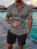 Zipper Lapel Shirts And Pockets Shorts Suits Mens Summer Outfits Fashion Streetwear Vintage Printed Two Piece Sets