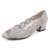 Rhinestone Pointed Toe Gauze Pumps Cut Outs Women Shoes Genuine Leather Comfortable High Heels Shoes Big Size