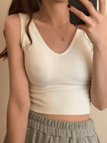 Rib V Neck Cropped Tank Top- Outfit
