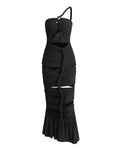 Spring 2025 New One-Shoulder Hollow Design Folds Slimming Bandages Dress