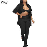 Women Tracksuirt 3 Piece Set Sweater Shirt +Long Pants Knit Ribbed Streetwear Matching Set Clothes For Women