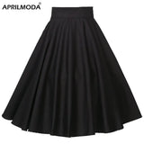 Rockabilly Dance Cotton Midi Skirts Womens Party Clothing Club Wear Full Circle Long Skater Black Red 2022s