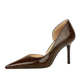 Zingj Banquet High Heels Women's Shoes Heel High Heel Shallow Pointed Side Hollow Out Snake Grain Retro Single