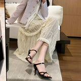 With Red Bed High Heels Women 2025 Spring New Wear Sexy Sandals Thick-Slender Thin