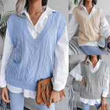 Wind 2025 Autumn/Winter Sleeze V-Neck Knitted Vest Sweater Women's