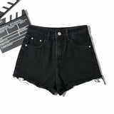Zingj New Summer Solid Color High Waist Show Thin Show Legs Long Cut Edge To Make Old Rough Denim Shorts Women's