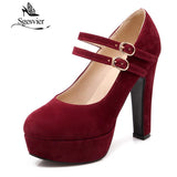 SGESVIER Women Pumps 2021 Autumn New Elegant Sweet Round Toe Square Heels Shallow Mouth 4 Color Platform Lady Shoes