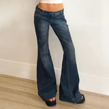 blue low waist flared trousers with washed