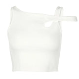 Sleeveless Summer White Womens Tank Top Bandage Hollow Out Ribbed Crop Tops Tees Fashion Fitness Mini Vest