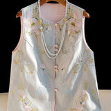 New Chinese Embroidery National Style Vest Female Design Fashion Round Collar Retro Buckle Jacket Small