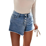 Women's Straight Breasted Denim Shorts High Waist Button Fly Shorts Skirts