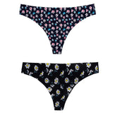 2pcs Sexy Flowers Lingerie Woman Knickers Low-waist Panties Thong Seamless Breathable Underwear Female G String