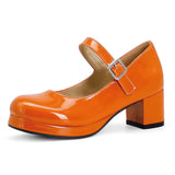 Sgesvier 2021 Spring Women Buckle Comfortable Platform Thick High Heel Pumps Fashion Sweet Dress Shoes Yellow White Red Size