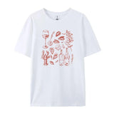Retro Italian Seafood Print T-Shirt- Outfit