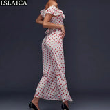 Polka Dot Printed Dress Off Shoulder Ruffles Summer Fashion Party Maxi Dresses for Women Beautiful Going Out Female