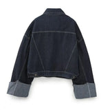 Women's Autumn New Collar Denim Jacket Jacket + Curly-Side Trousers