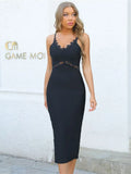 Lady Black Bandage Dress 2021 New Arrival Spaghetti Bandage Dress Bodycon Women Summer Sexy Lace Club Evening Party