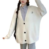 Zingj Wind Sweater Coat Women's Sheep Wool Winter New Wear Letters Embroidered Loose Knit Cardigan Top-Outfit