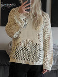 Distressed Crochet Star Sweater Pullovers Oversized Loose Holes Knitted Jumper Smock Y2k Harajuku Streetwear 90s