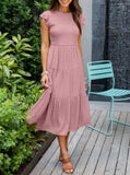 Summer Pleated Dress Women Long Party Dress Ladies Flying Sleeve Fashion Casual A Line Dress For