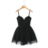 Black Mesh Frill Tulle Strap Mini Dress- Outfit