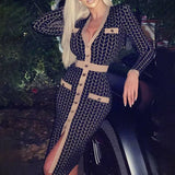 Single Breasted Vintage Dress Spring Autumn Elegant Houndstooth Bodycon Party Dress Fashion Long Sleeve Women Sexy