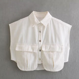Top Women's New Women's Clothing Collar Short-Sleeved Denim Fashion Trend High Street
