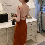 2022 Summer Women Backless Party Dress Sexy Spaghetti Strap Elegant Silk Satin Slip