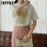 Abstract T-shirts Character Printing Women Tops Solid Color Summer white Cotton Tops Tees harajuku