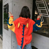 Harajuku Dinosaur Hoodies Women Kawaii Winter Fleece Oversized Sweatshirt Thicken Korean Fashion Alt Cartoon