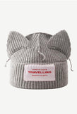 Logo Patched Cute Ear Beanie Hat- Outfit