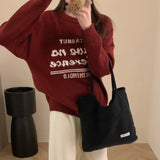 Zingj Simple Korean Version Of Literary Fan Letter Round Collar Versatile Loose Sleeve Long Sleeve Casual Sweater Female Sweater Female-Outfit