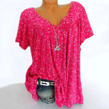 Casua Fashion Printed Summer tshirt Ladies V-Neck Tunic Tops Female Plus Size Women Short Sleeve Shirt Blusas