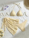 2024 Solid Color Sexy New Three-Piece Mesh Three-Piece Set Swimsuit Swimsuit