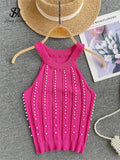 Hotsweet Pearls Women Tops Strapless Backless Slim Fit Senior 2024 Korean Style Fashion Streetwear Mini Knitted