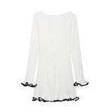 Wood Ear Curly Knitted Dress Long Sleeve Dress 2025 Spring Temperament Crash Color Repair Mini
