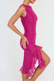 Mesh Ruffle Sleeveless Midi Dress-Outfit