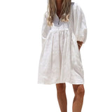 Spot 2025 Summer New Women Fashion Loose V-Neck Bubble Sleeve Cotton Linen