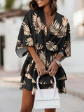 Female High Waist Party Dress Retro Pattern Print Women Bohemian Dress Summer New Sexy V Neck Bat Sleeve A-Line