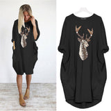 Sleeve T Shirt Christmas ELK Sequin Dress Oversized Long Tops Casual Loose Mini Dresses Streetwear Vestidos Wrap