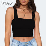 Square Neck Sleeveless Summer Crop Top White Women Black Casual Basic T Shirt Off Shoulder Cami Sexy Backless Tank